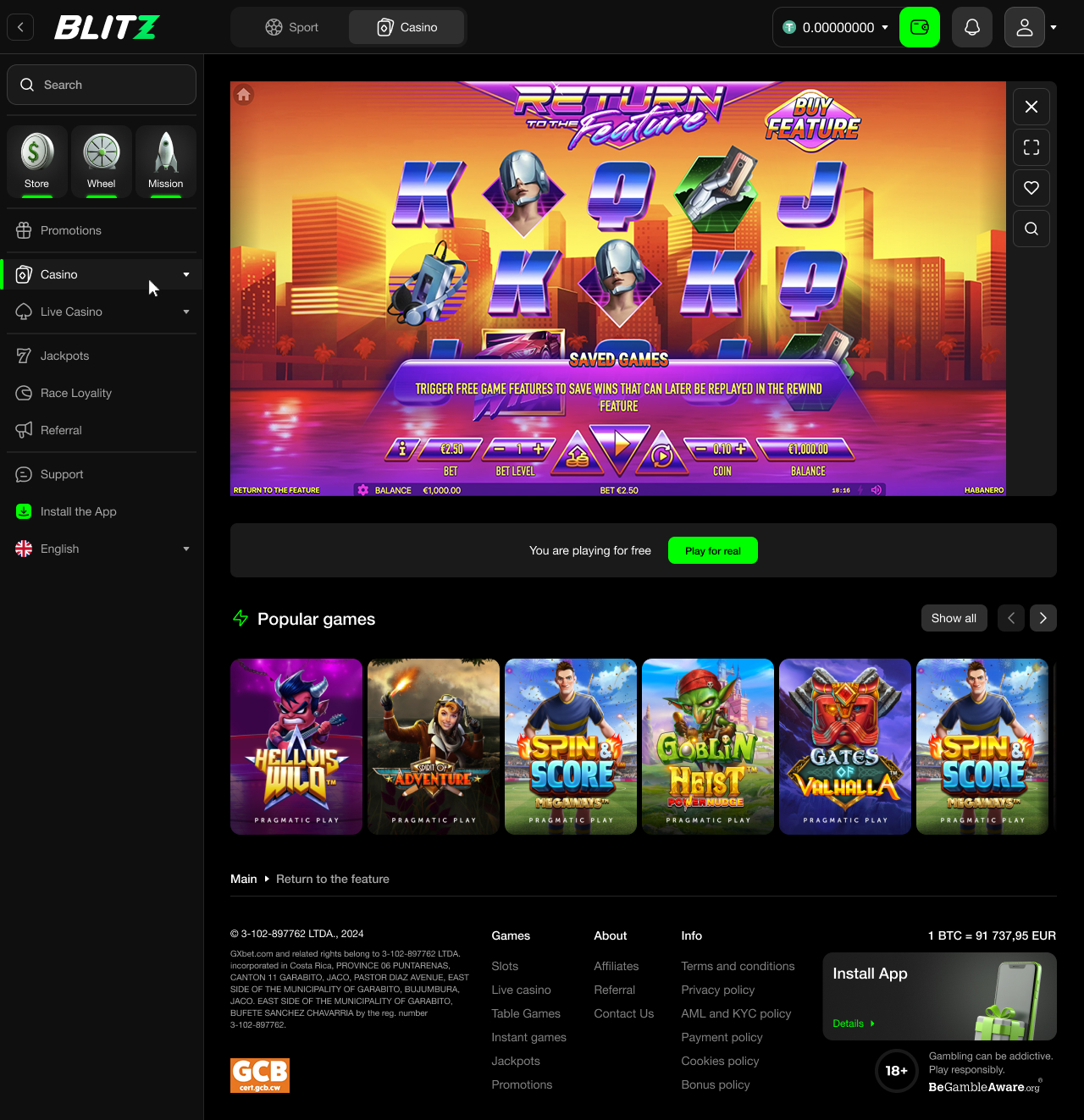 Painel do utilizador VIP no Blitz bet