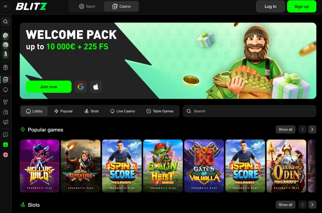 Banner do bónus de boas-vindas do casino Blitz